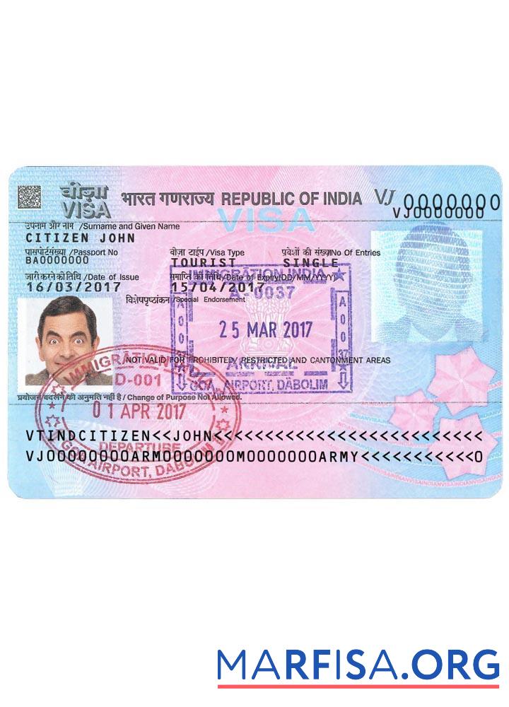 Downloadable India travel visa version 2 example